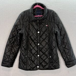 Tommy Hilfiger -Big Girls black quilted jacket light collared coat snap button L